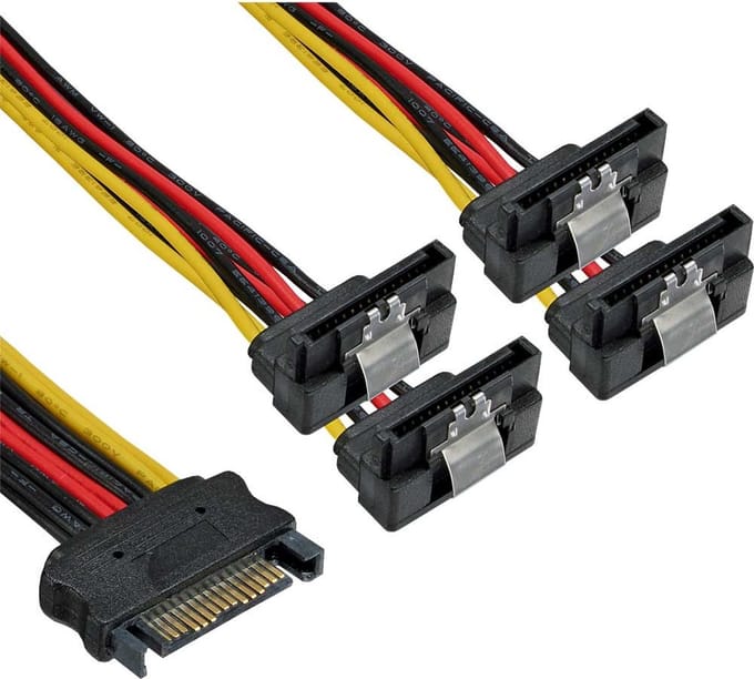 SATA (m) - 4x SATA (v) haaks met metalen klem voeding splitter - 0,15 meter