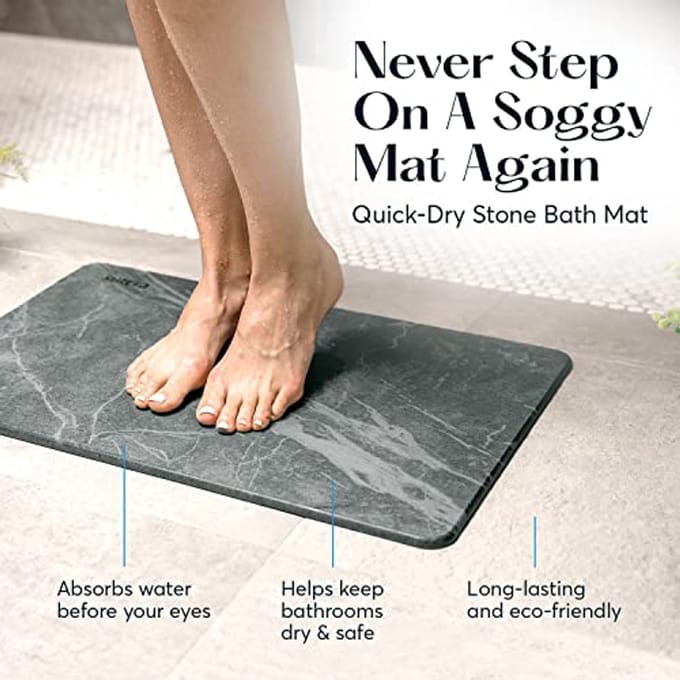 Antislip diatomeeënaarde badmat - Super absorberende en sneldrogende douchemat voor de badkamer (23,5 x 15 cm)
