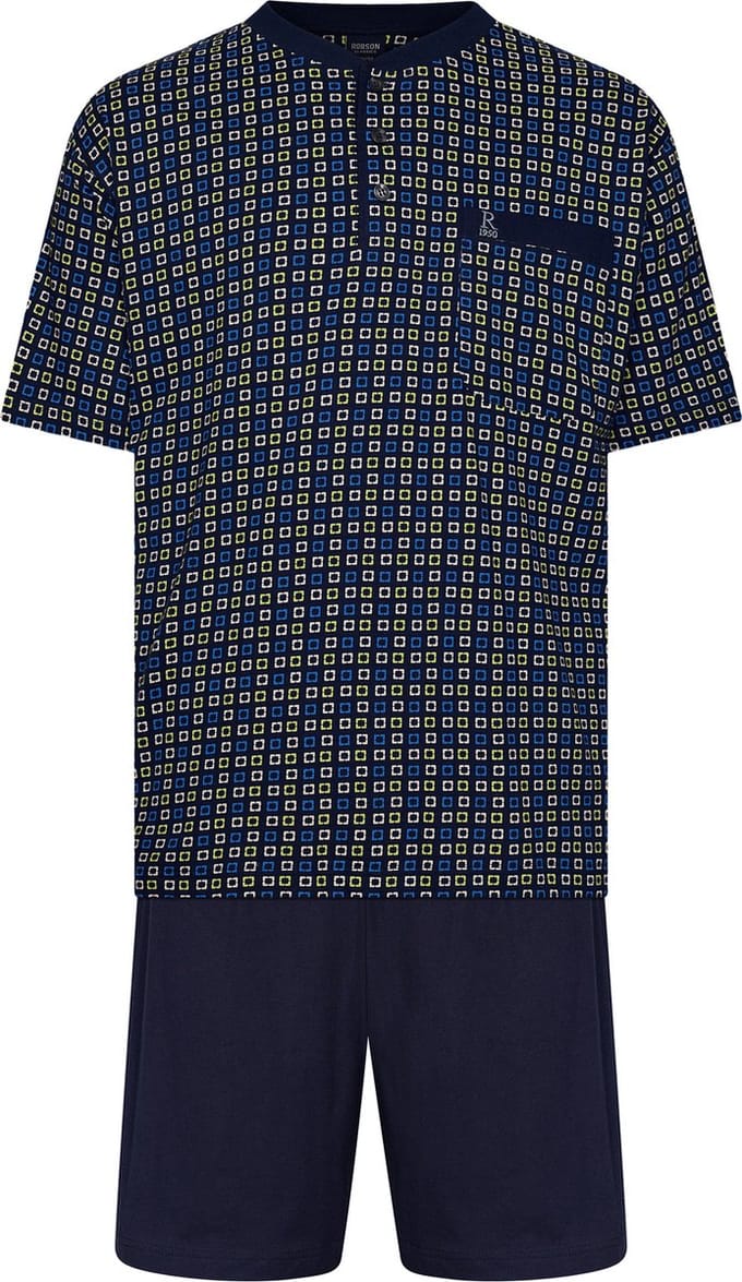 Robson Heren Shortama - Squares - Blauw - Katoen - Maat 56