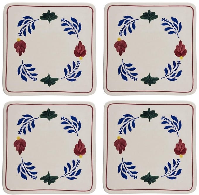 Boerenbont Pannen Onderzetter 20x20cm Aardewerk set van 4
