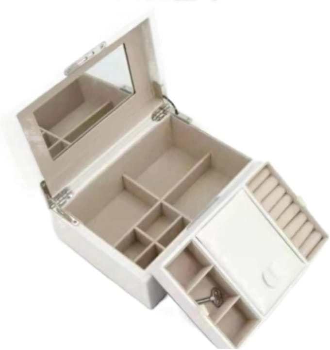 Juwelendoos Organizer - Sieraden Opberger - Sieraden Opbergen - Ingebouwde Spiegel - 21x15x9cm - Wit