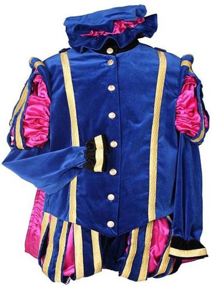 Piet fluweel Malaga blauw/roze (mt M)