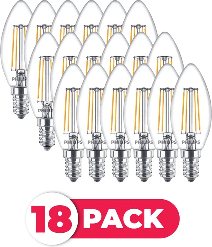 Philips LED Filament E14 - 4.3W (40W) - Warm Wit Licht - Niet Dimbaar - 18 stuks