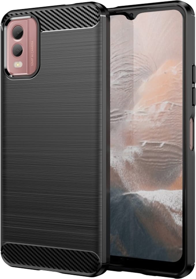 Hoesje geschikt voor Nokia C32 - Techsuit Carbon Silicone Back Cover - Zwart