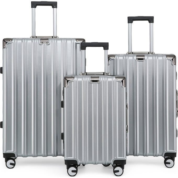 Hardshell Zilveren Kofferset Robuuste 8 Wiel Bagage Cabine Tas