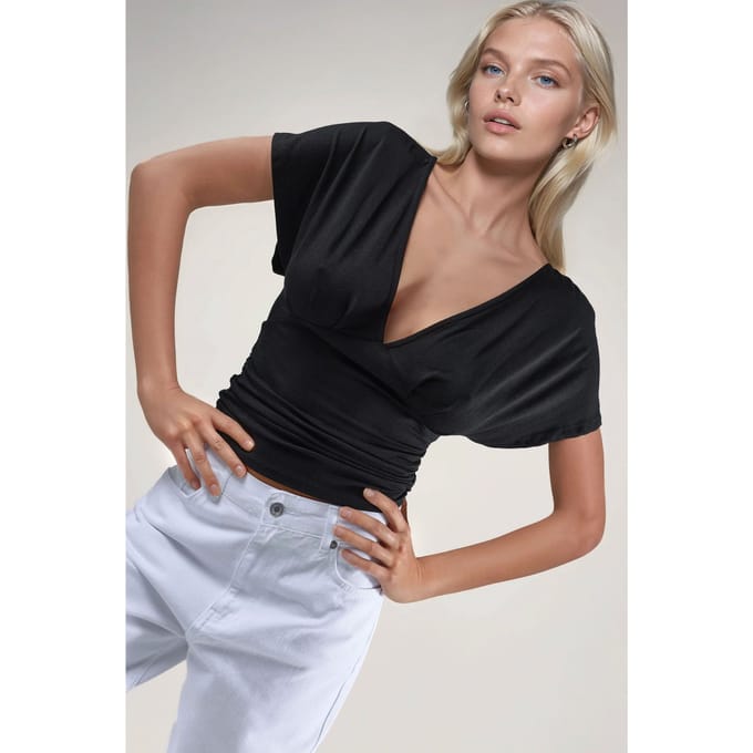 Gerimpelde V-hals T-shirt