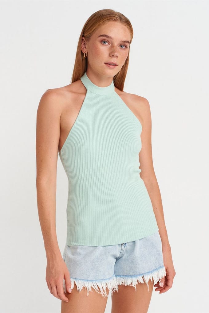 Geribbelde Halternek Slim-fit Blouse