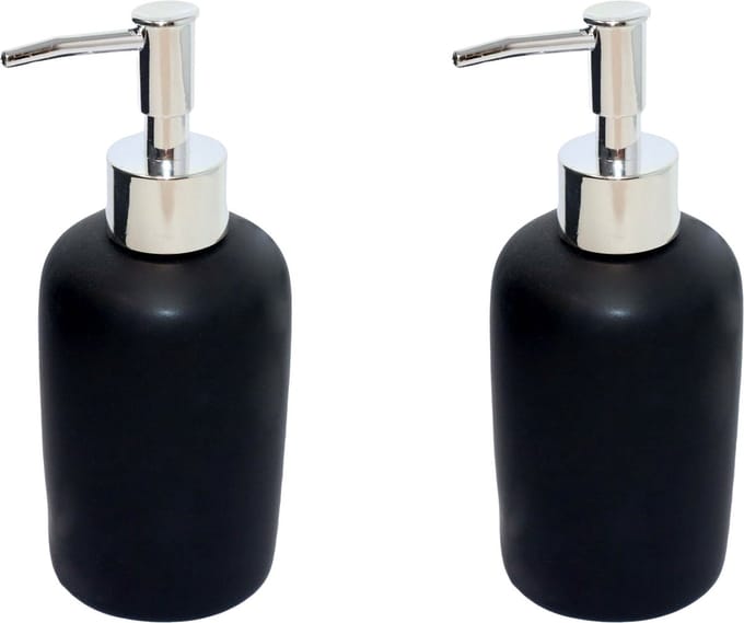 Concorde - Zeeppompje/dispenser - 2x stuks - keramiek - zwart/zilver - 7 x 17 cm