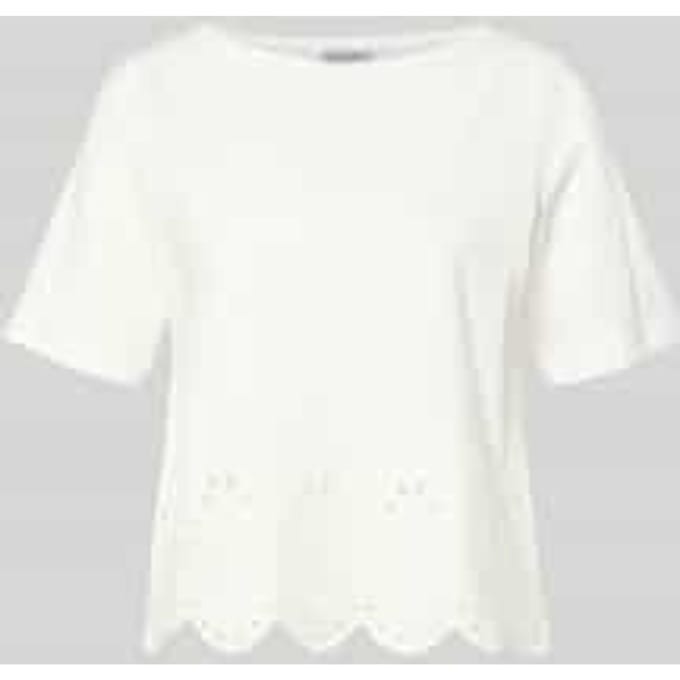 T-shirt met ronde hals en opengewerkte borduursels