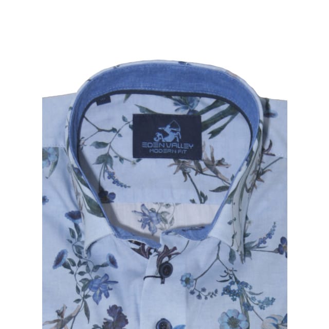 Eden Valley - Lange mouw overhemd - Mannen - L - Blauw - Katoen - 216065-Modern fit