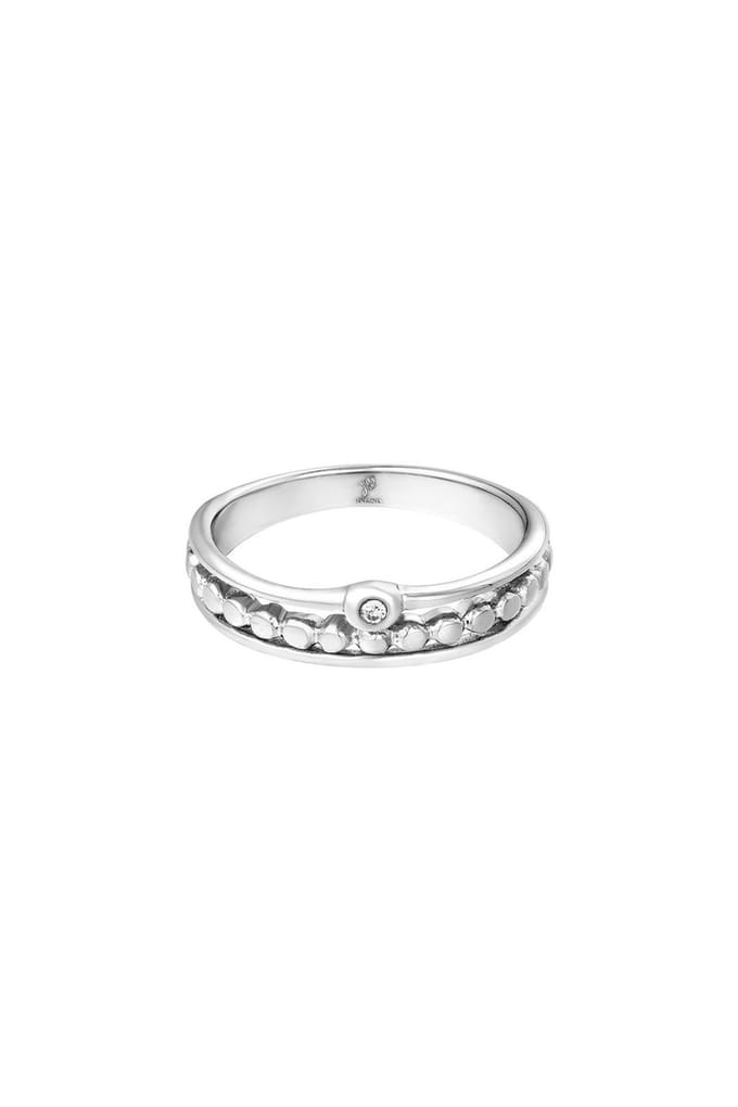 Stainless steel - Ring - Dots stone -Zilver - Yehwang- maat 17