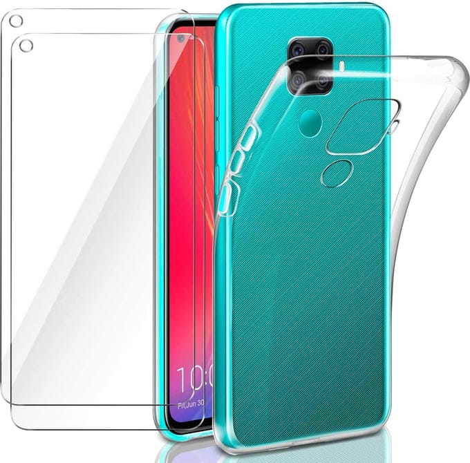 Hoesje Geschikt voor: Huawei Mate 30 Lite - Soft TPU Siliconen Case & 2X Tempered Glas Combi - Transparant