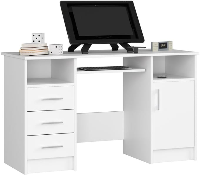 Bureau ANA met 3 Laden / Computerbureau / Computer Tafel / Bureautafel / Wit / 124 x 77 x 52 cm