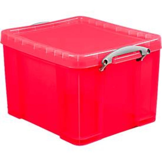 Box, kunststof, transparant rood, 35 l