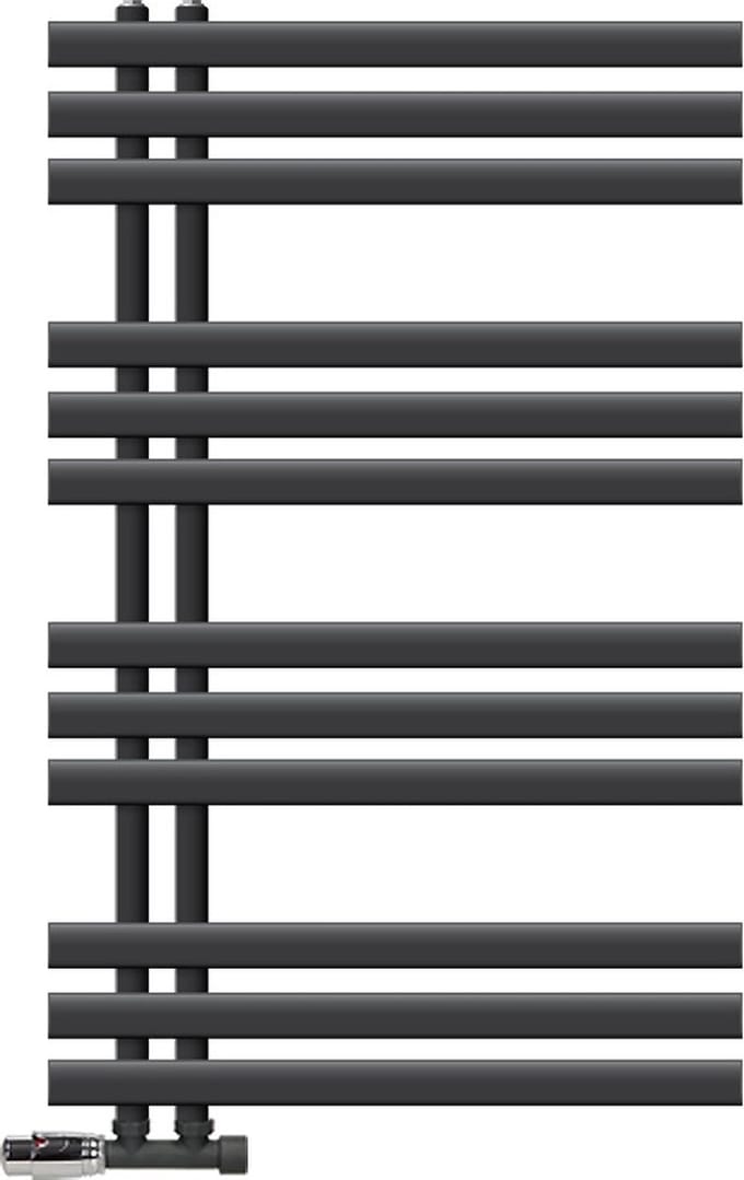 LuxeBath badkamer radiator Ijzer EM 600x1000 mm antraciet middenaansluiting met aansluitset en thermostaat hoekwand, design radiator badkamer verwarming handdoekwarmer handdoekdroger handdoekradiator