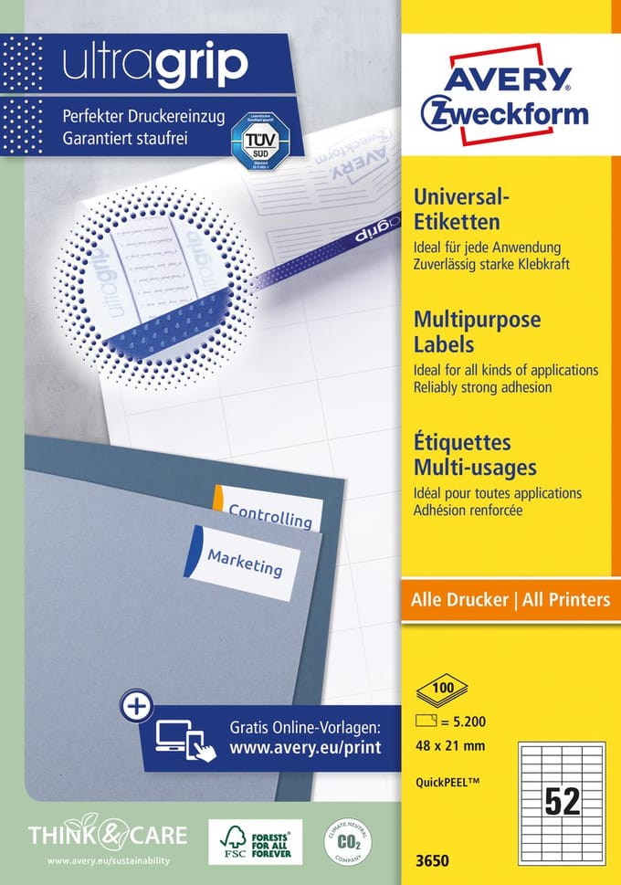 Etiket avery 3650 48x21mm wit 5200st | 5 stuks