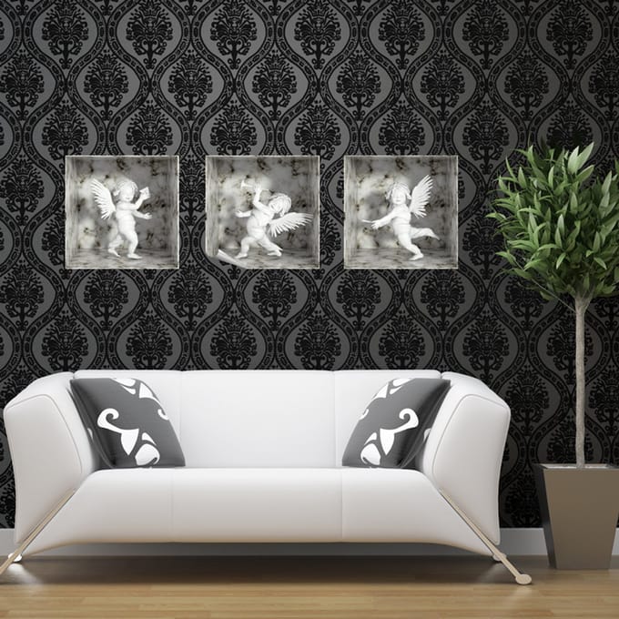 Sticker met 3D-effect en 3 marmeren engeltjes, 30 x 90 cm