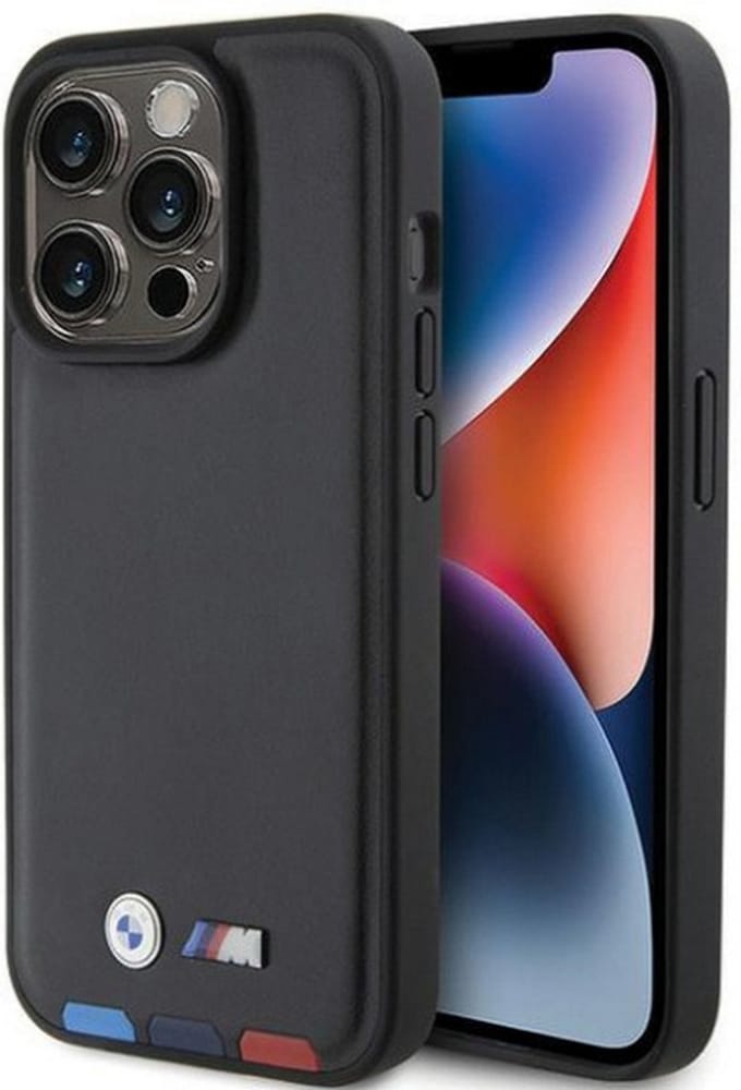 BMW M Leather Stamp Tricolor Back Case - Apple iPhone 15 Pro (6.1") - Zwart