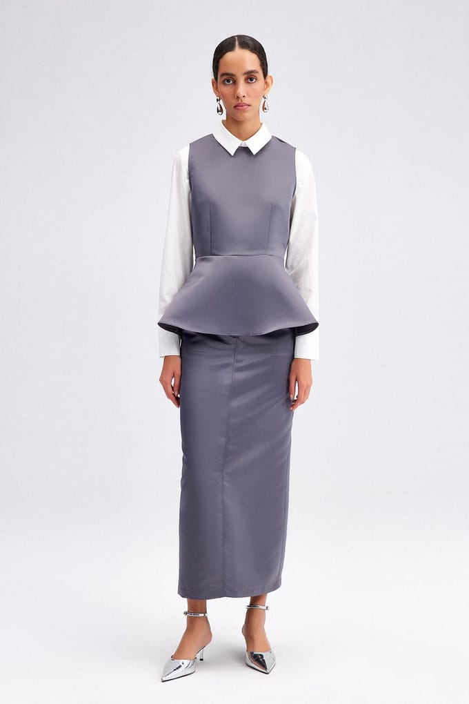 Touché Privé - Blouse met ruches - Antraciet - Dames