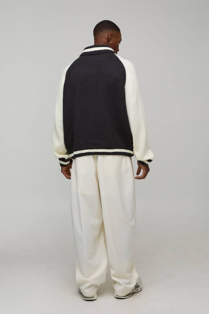 Oversized Chunky Knitted Bomber Jacket | Ecru | Size Medium