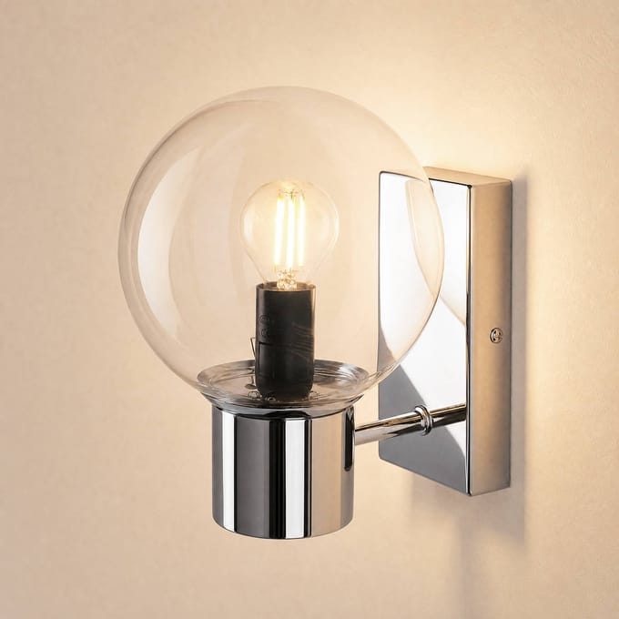 Lamkur Wandlamp Sferio, chroom/transparant, glas, 21 cm hoog, E14