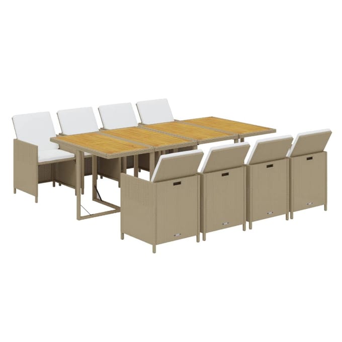 vidaXL - 9-delige - Tuinset - met - kussens - poly - rattan - beige