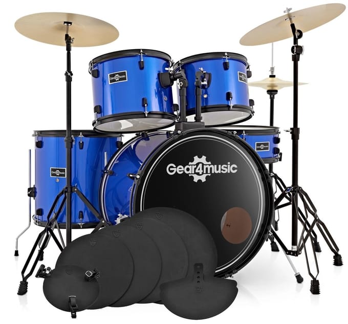 BDK-1plus Fullsize Beginnersdrumstel + Oefenpakket, Blauw