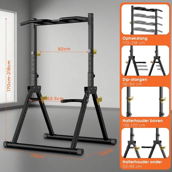 Nexvo® Squat Rack - Squat Wedge - Power Rack - Zwart - 135cm x 115cm x 223cm