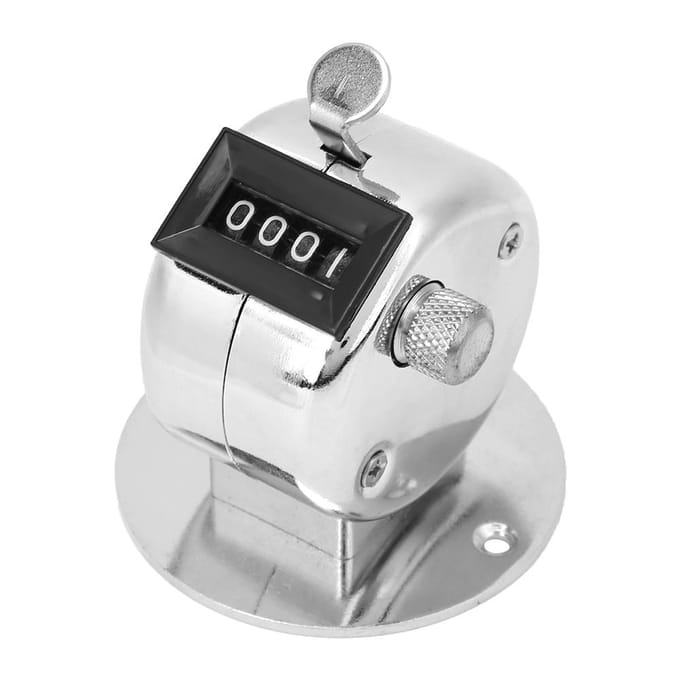 Compteur manuel BERM à 4 chiffres en alliage d'aluminium argenté, outil de comptage portable avec base black