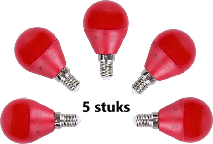 G45 kogellamp 5 stuks | E14 LED lamp 4W=30W gloeilamp | rood licht