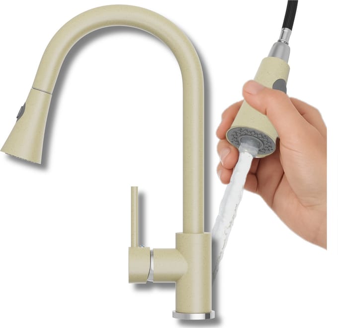 Granitan Keukenkraan Snake - Uittrekbare Uitloop - Beige