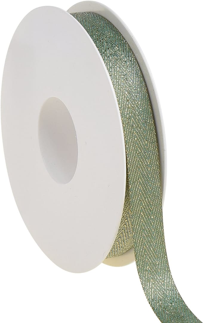 Cadeaulint lint visgraatmotief groen goud 15mm 20m