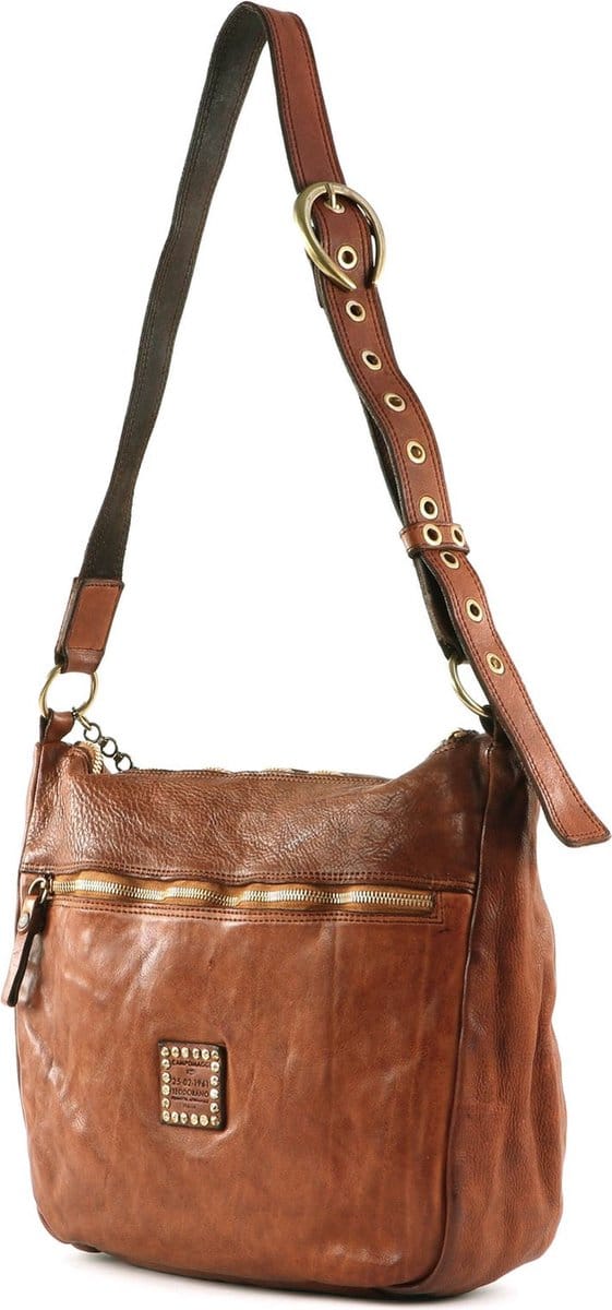 CAMPOMAGGI Leren Schoudertas Shoulder Bag Cognac Bruine