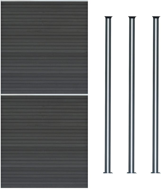 Composiet schuttingset - grijs - 185x353 cm - zonneenergie