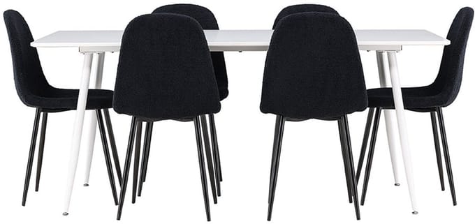 Silar eethoek tafel 90x180cm en 6 teddy stoelen wit.