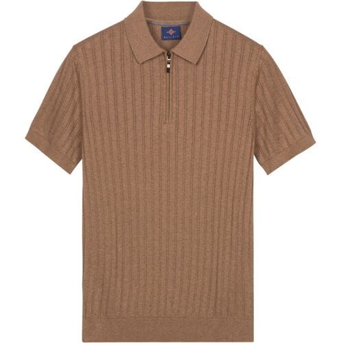 Baileys Polo Zip Collar Drop Needle Knit Stripe Texture Taupe / male