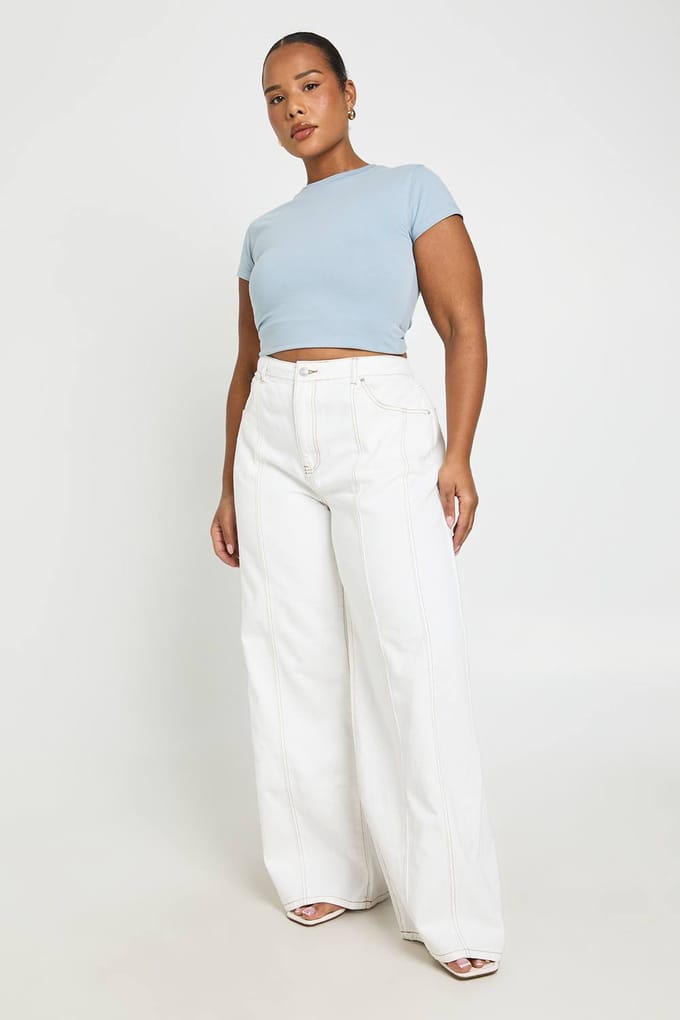 boohoo Dames Plus Rechte Pijp Jeans Met Naaddetail | Ecru | Maat: 46