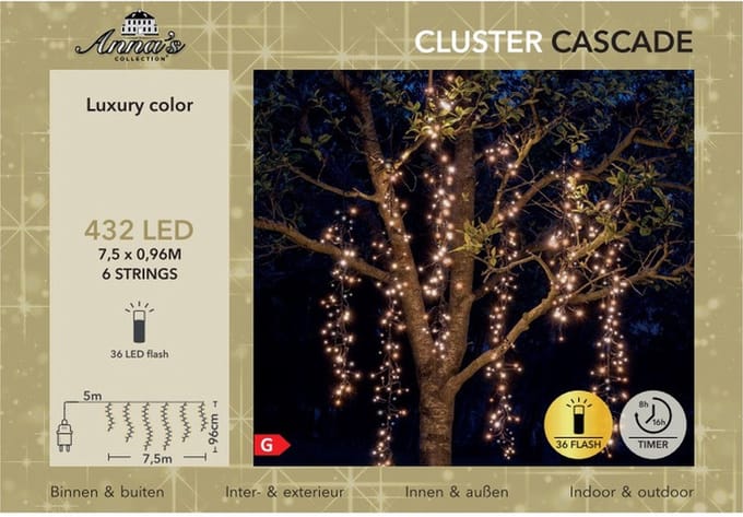 Anna's Collection Cascade clusterverlichting - 432 led lampjes - extra warm wit - 750 cm