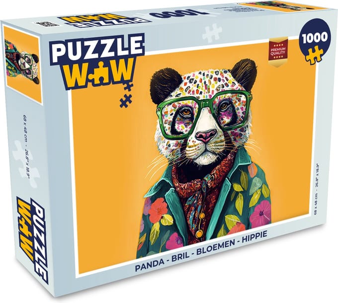 Puzzel Panda - Bril - Bloemen - Hippie - Legpuzzel - Puzzel 1000 stukjes volwassenen