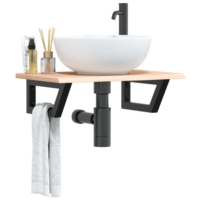 vidaXL - Badkamer - wandschap - staal - en - massief - eikenhout