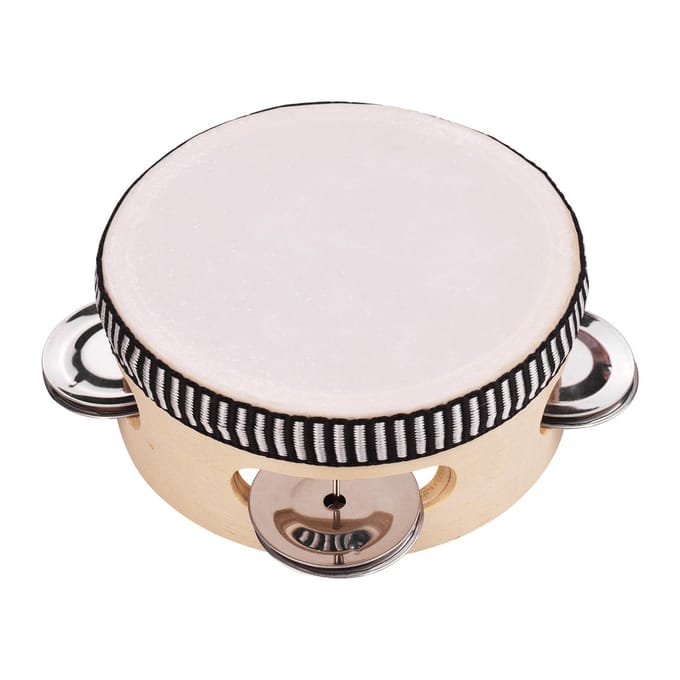 4 inch houten handtamboerijn met metalen enkele rij schellen, polyester trommel Polyester Drum Skin white