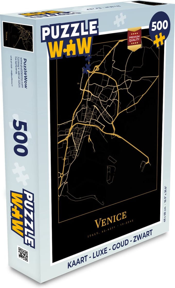Puzzel Kaart - Luxe - Goud - Zwart - Legpuzzel - Puzzel 500 stukjes