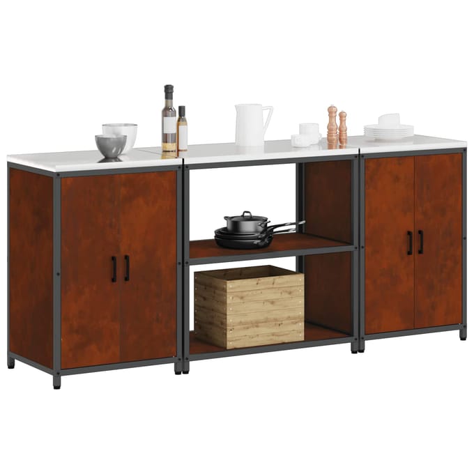 vidaXL - Keukenopbergsysteem - HATTEM - 3 - st - Roestig - 210 - x - 50 - x - 92 - cm - Staal