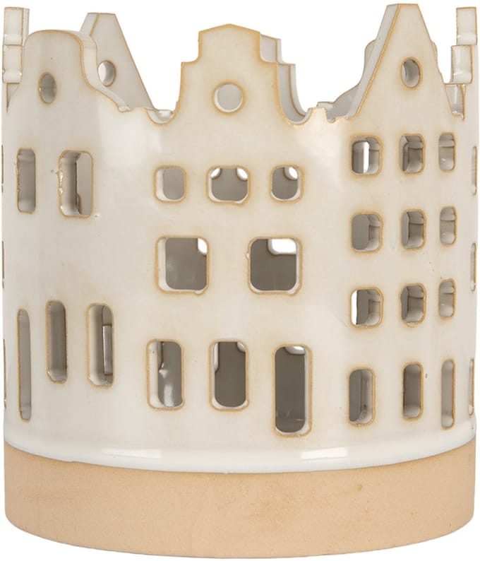 Clayre & Eef Waxinelichthouder Huis Ø 11x11 cm Beige Keramiek