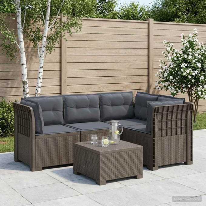 vidaXL - 4-Persoons - Tuin - Sofa - met - Kussens - Rattan - Look - PP - Lichtgrijs