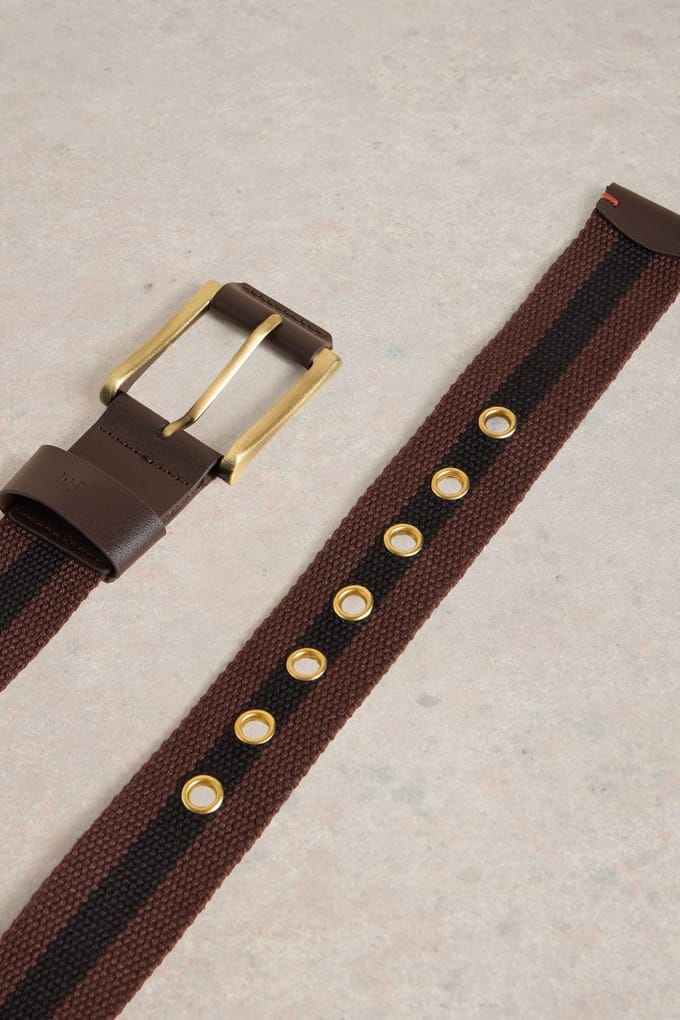 White Stuff Striped Webbing Belt Dark Brown Taglia: M/L | Cinture Outlet | Uomo | Marrone