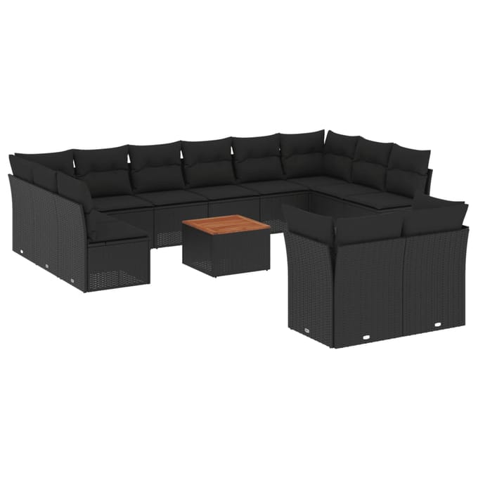 vidaXL - 13-delige - Loungeset - met - kussens - poly - rattan - zwart