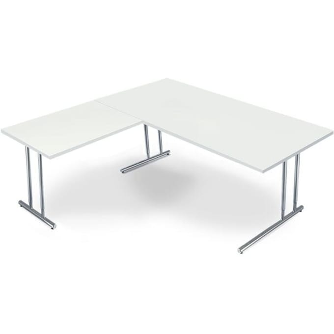 Bureautafel Toledo, met aanbouwtafel, in hoogte verstelbaar, C-poot, B 2000 x D 1000 mm, wit
