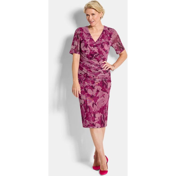 Jurk van mesh in wikkellook - rosé / gedess. - Gr. 19 van Goldner Fashion