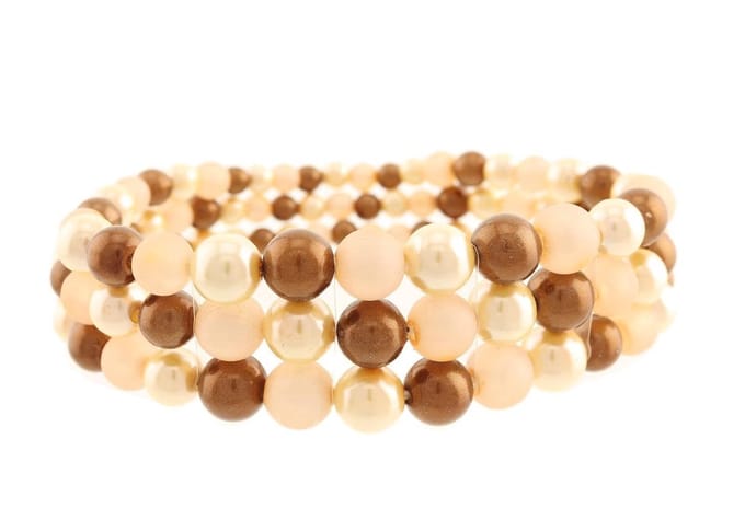 Behave Elastisch parel armband dames - bruin beige creme